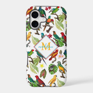 Colourful Tropical Parrots Leaves, Flowers Monogra
