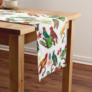 Colourful Tropical Parrots, Leaves & Flowers  Short Table Runner