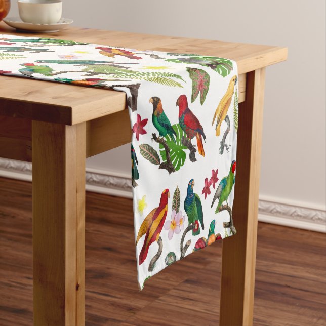 Colourful Tropical Parrots, Leaves & Flowers  Short Table Runner (In Situ)