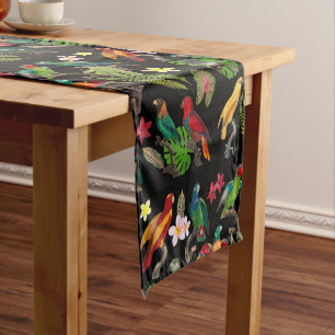 Colourful Tropical Parrots, Leaves & Flowers   Short Table Runner