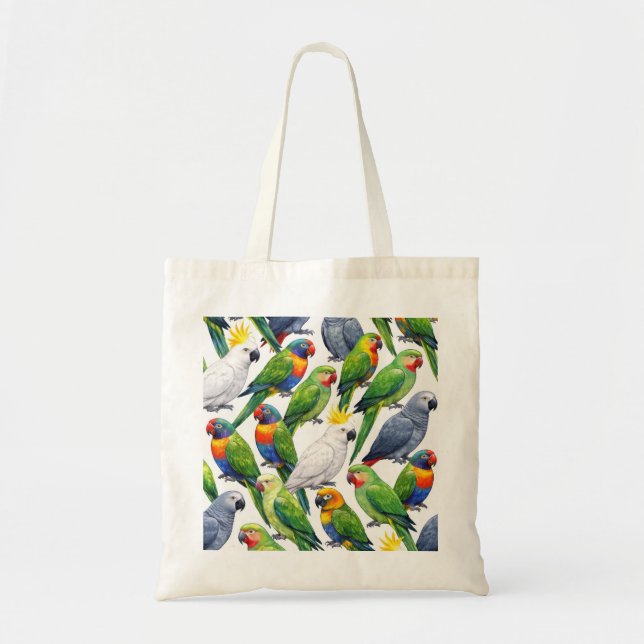 Colourful Tropical Parrots Watercolor Bird Pattern Tote Bag (Front)