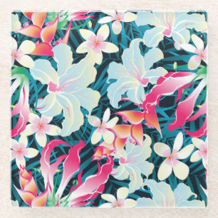 Colourful Tropical Pattern Glass Coaster