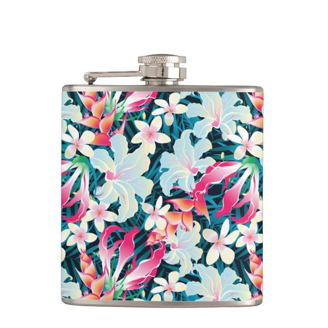 Colourful Tropical Pattern Hip Flask (Front)