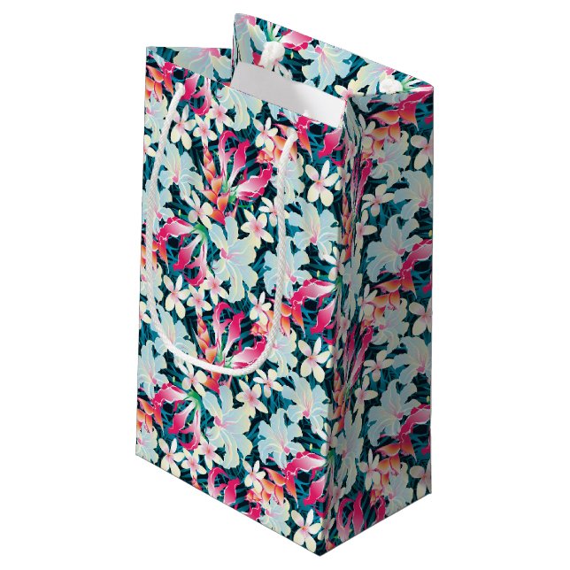 Colourful Tropical Pattern Small Gift Bag (Back Angled)