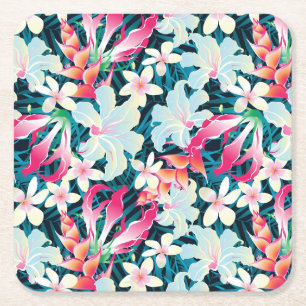 Colourful Tropical Pattern Square Paper Coaster