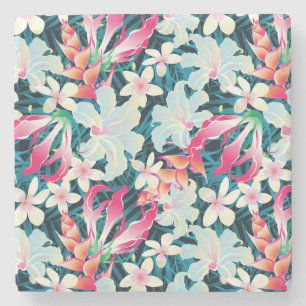 Colourful Tropical Pattern Stone Coaster