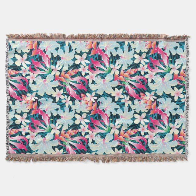 Colourful Tropical Pattern Throw Blanket (Front)