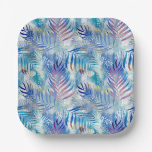 Colourful tropical pattern with palm leaves. paper plate