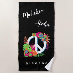 Colourful Tropical Peace Sign Hawaiian Peace Love  Beach Towel