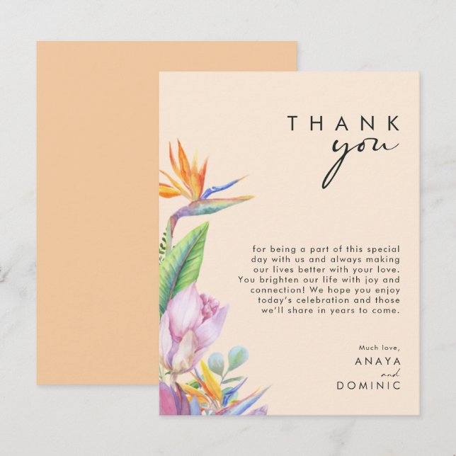 Colourful Tropical | Peach Reception Thank You Car Postcard (Front/Back)