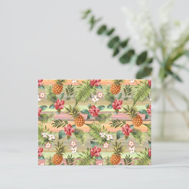 Colourful Tropical Pineapple Fruit Floral Pattern Postcard (Standing Front)