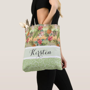 Colourful Tropical Pineapple Fruit Flower Pattern Tote Bag
