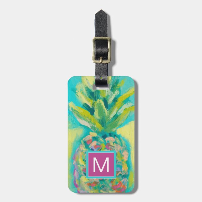 Colourful Tropical Pineapple Luggage Tag (Front Vertical)