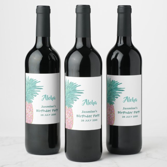 Colourful Tropical Pineapple Wine Label (Bottles)