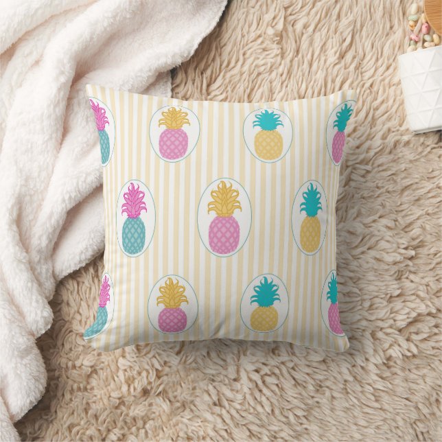 Colourful Tropical Pineapple Yellow Stripe Pattern Cushion (Blanket)