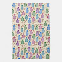 Colourful Tropical Pineapples Kitchen Towel