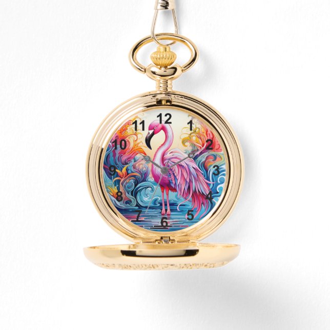 Colourful Tropical Pink Flamingo Elegant Womans Watch (Front)
