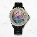 Colourful Tropical Pink Flamingo Elegant Womans Watch<br><div class="desc">Colourful Tropical Pink Flamingo Elegant Womans Watches features a colourful tropical paradise with a pink flamingo surrounded by tropical flowers. Created by Evco Studio www.zazzle.com/store/evcostudio</div>