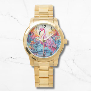 Colourful Tropical Pink Flamingo Elegant Womans Watch
