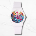 Colourful Tropical Pink Flamingo Elegant Womans Watch<br><div class="desc">Colourful Tropical Pink Flamingo Elegant Womans Watches features a colourful tropical paradise with a pink flamingo surrounded by tropical flowers. Created by Evco Studio www.zazzle.com/store/evcostudio</div>