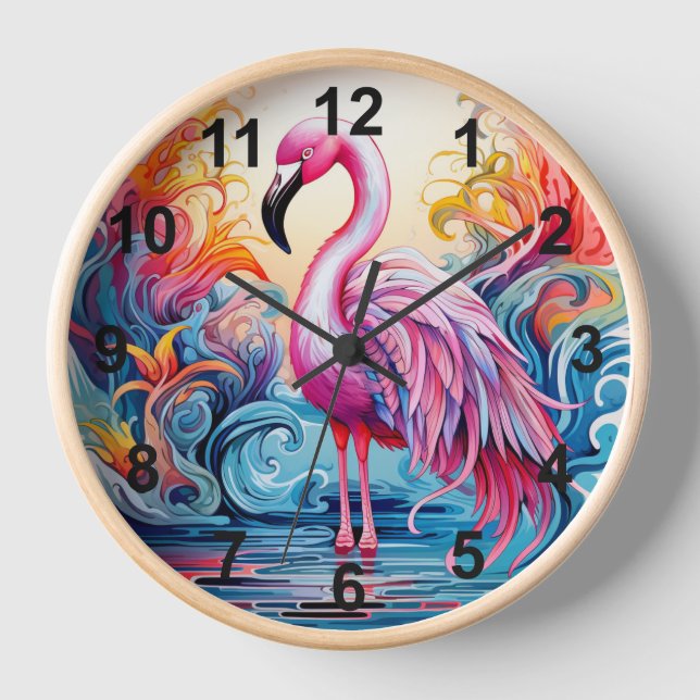 Colourful Tropical Pink Flamingo Modern Clock (Front)