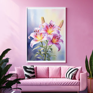Colourful Tropical Pink Lily Floral Poster