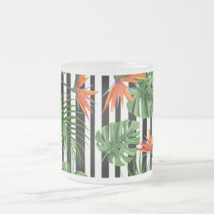 Colourful Tropical Plant, Palm Leaves and Bird Frosted Glass Coffee Mug
