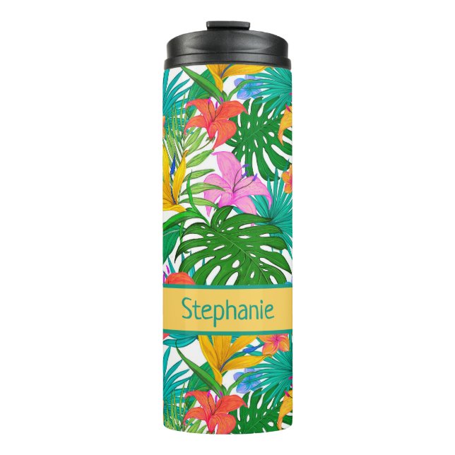 Colourful Tropical Plants Personalised Thermal Tumbler (Front)