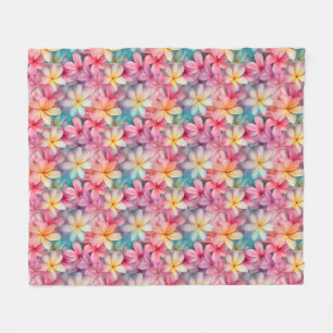 Colourful Tropical Plumeria Frangipani Patterned Fleece Blanket