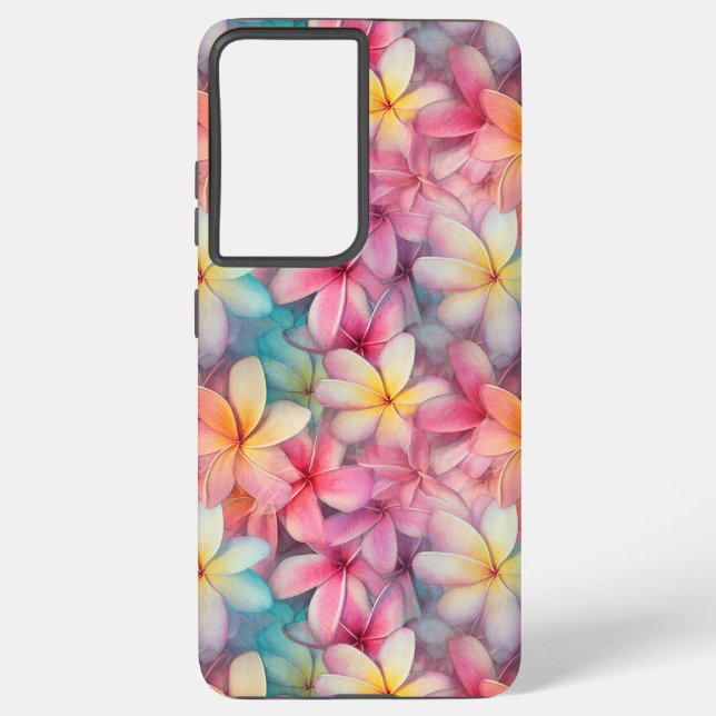 Colourful Tropical Plumeria Frangipani Patterned Samsung Galaxy S21 Ultra Case (Back)