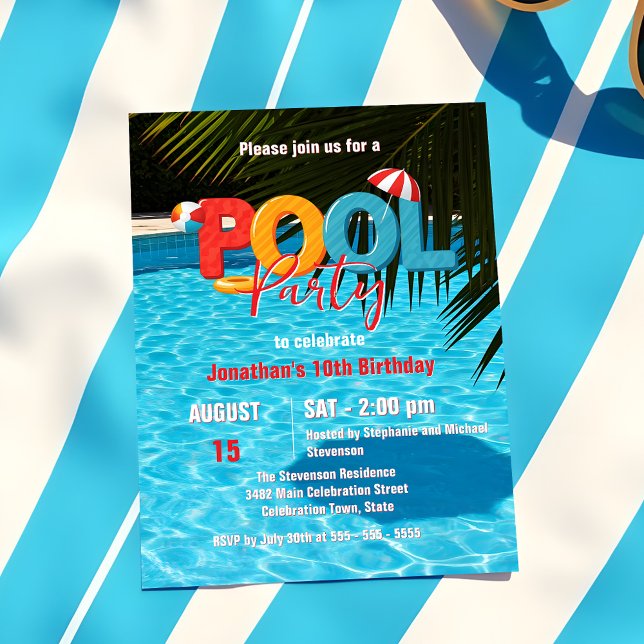 Colourful Tropical Pool Party Kids Summer Birthday Invitation (Creator Uploaded)