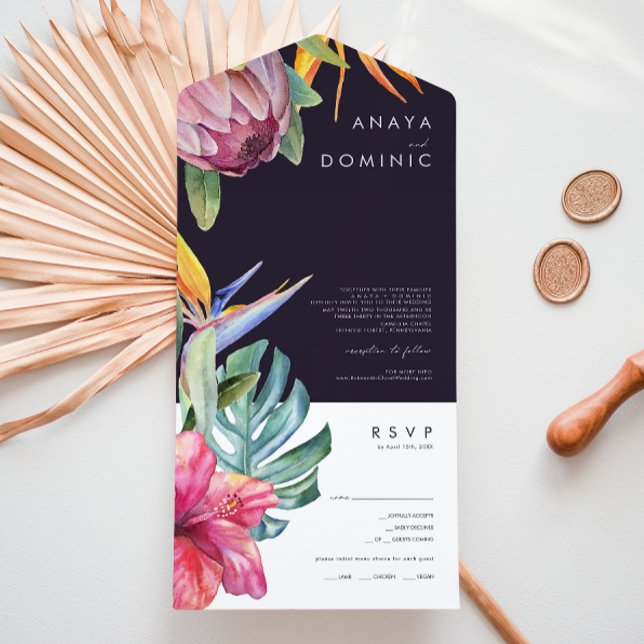 Colourful Tropical Purple Photo Seal And Send All In One Invitation (Creator Uploaded)