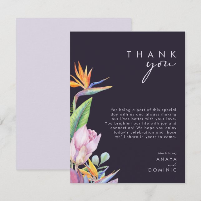 Colourful Tropical Purple Reception Thank You Card (Front/Back)