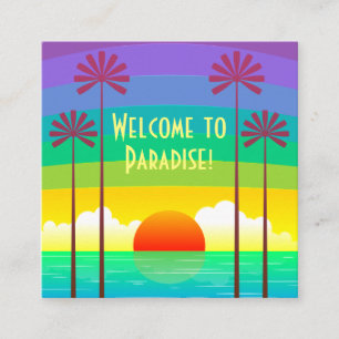 Colourful Tropical Rainbow Ocean Sunset Vacation Square Business Card