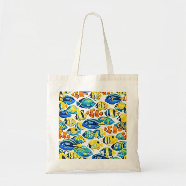 Colourful Tropical Reef Fish Pattern Tote Bag (Front)