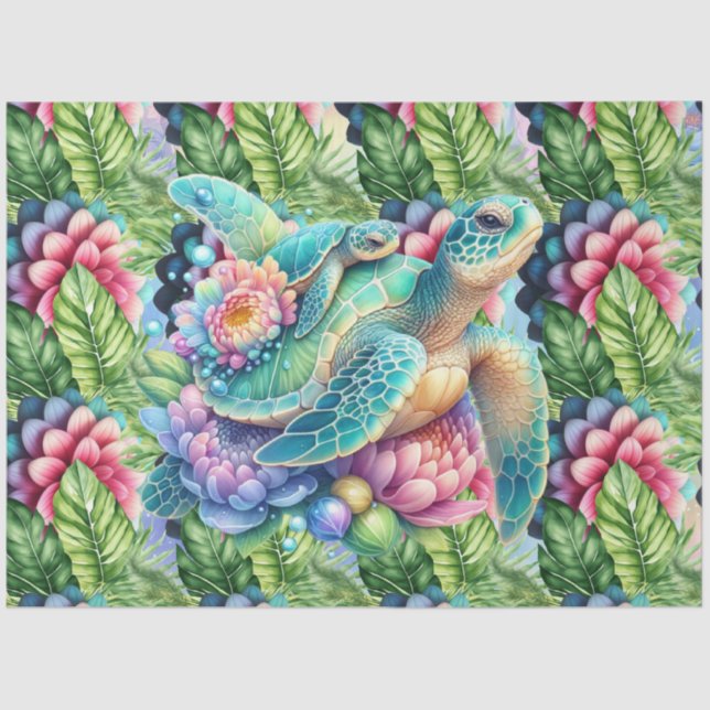 Colourful Tropical Sea Turtles Mama & Baby Tissue Paper (Front)