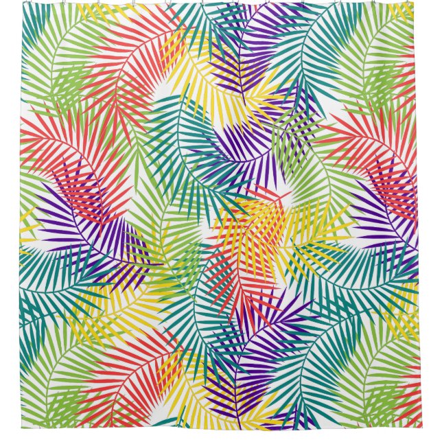 Colourful Tropical Stylised Coconut Leafs Pattern Shower Curtain (Front)