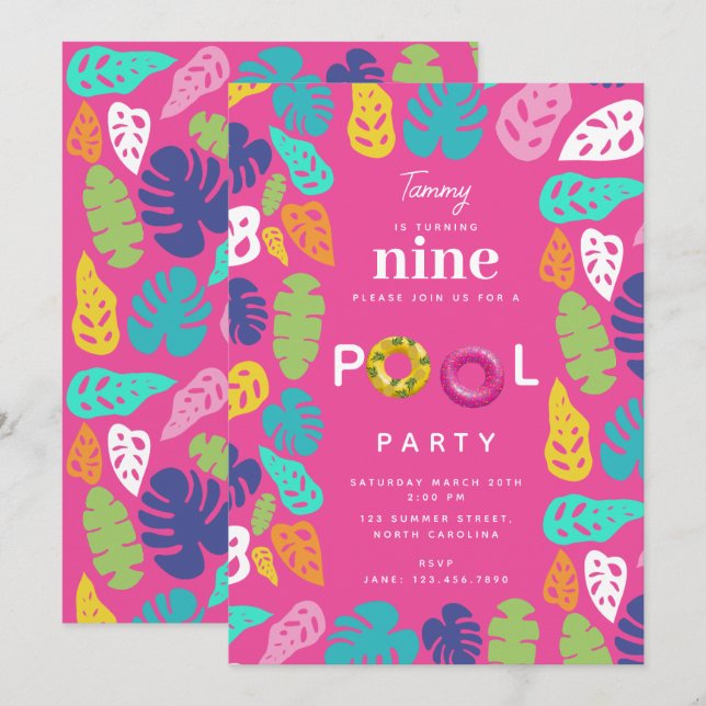 Colourful Tropical Summer Birthday Pool Party Invitation (Front/Back)