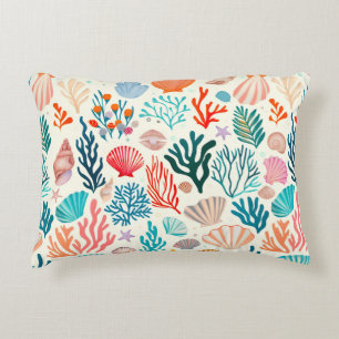 Colourful Tropical Summer Coral Seashell Decorative Cushion