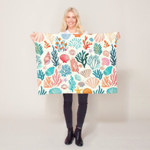 Colourful Tropical Summer Coral Seashell Fleece Blanket