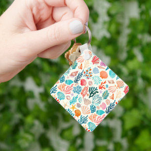 Colourful Tropical Summer Coral Seashell Key Ring