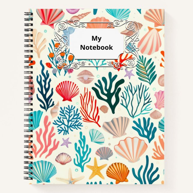 Colourful Tropical Summer Coral Seashell Notebook (Front)