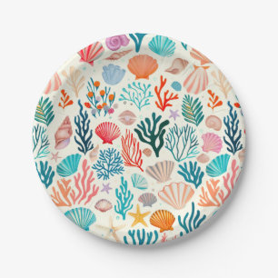 Colourful Tropical Summer Coral Seashell Paper Plate