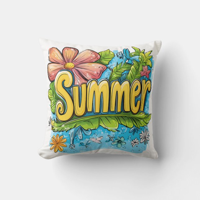 Colourful Tropical "Summer" Decorative Pillow (Front)