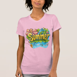 Colourful Tropical "Summer" Graphic T-Shirt