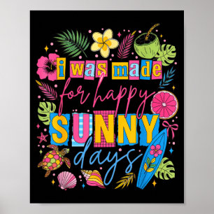 Colourful tropical summer happy quote beach surf poster