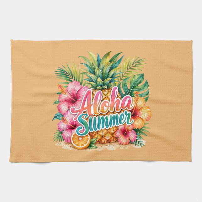 Colourful Tropical Summer Kitchen Towel. Tea Towel (Horizontal)