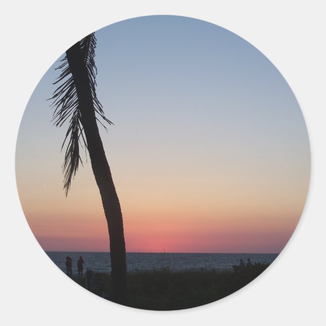 Colourful tropical sunset on a classic round sticker (Front)