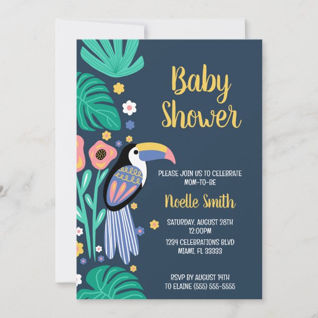 Colourful Tropical Toucan Bird Flowers Baby Shower Invitation (Front)