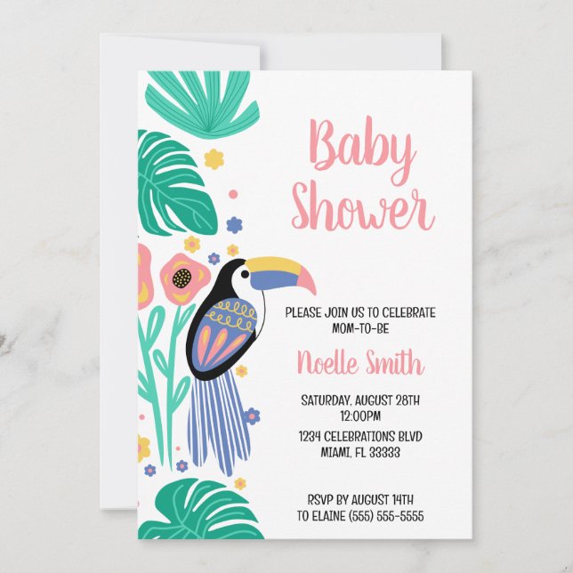 Colourful Tropical Toucan Bird Flowers Baby Shower Invitation (Front)